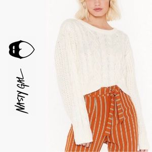 Nasty Gal / Brave Soul White Relaxed Cable Knit Sweater / Large NWT